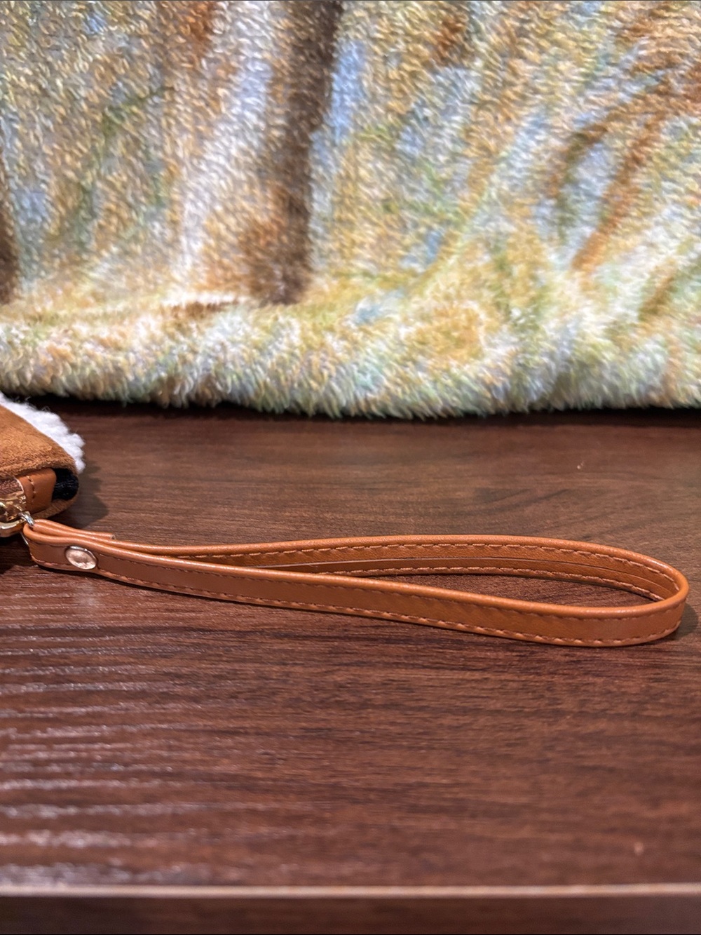 BearPaw Chestnut Suede Wristlet with Cream Shearling Trim - Picture 4 of 9